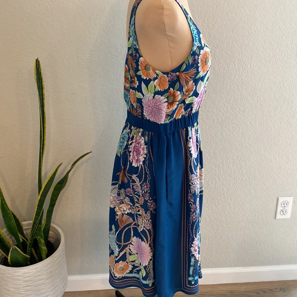 Anthropologie Moulinette Soeurs blue floral silk mini dress with pockets Medium - Picture 3 of 6